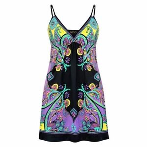 BCBG Maxazria Paisley Floral V-Neck Strappy Purple Multi Color Slip Dress M